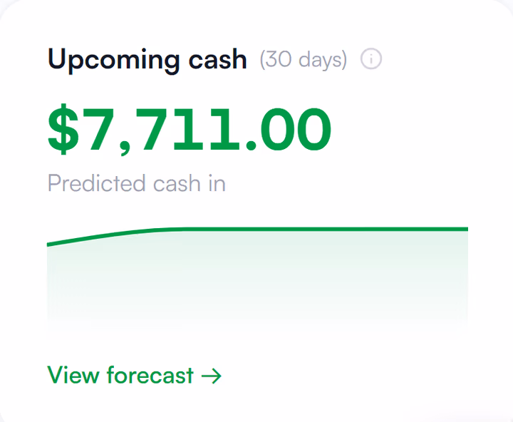 Upcoming cash card predicting $7,711 over the next 30 days